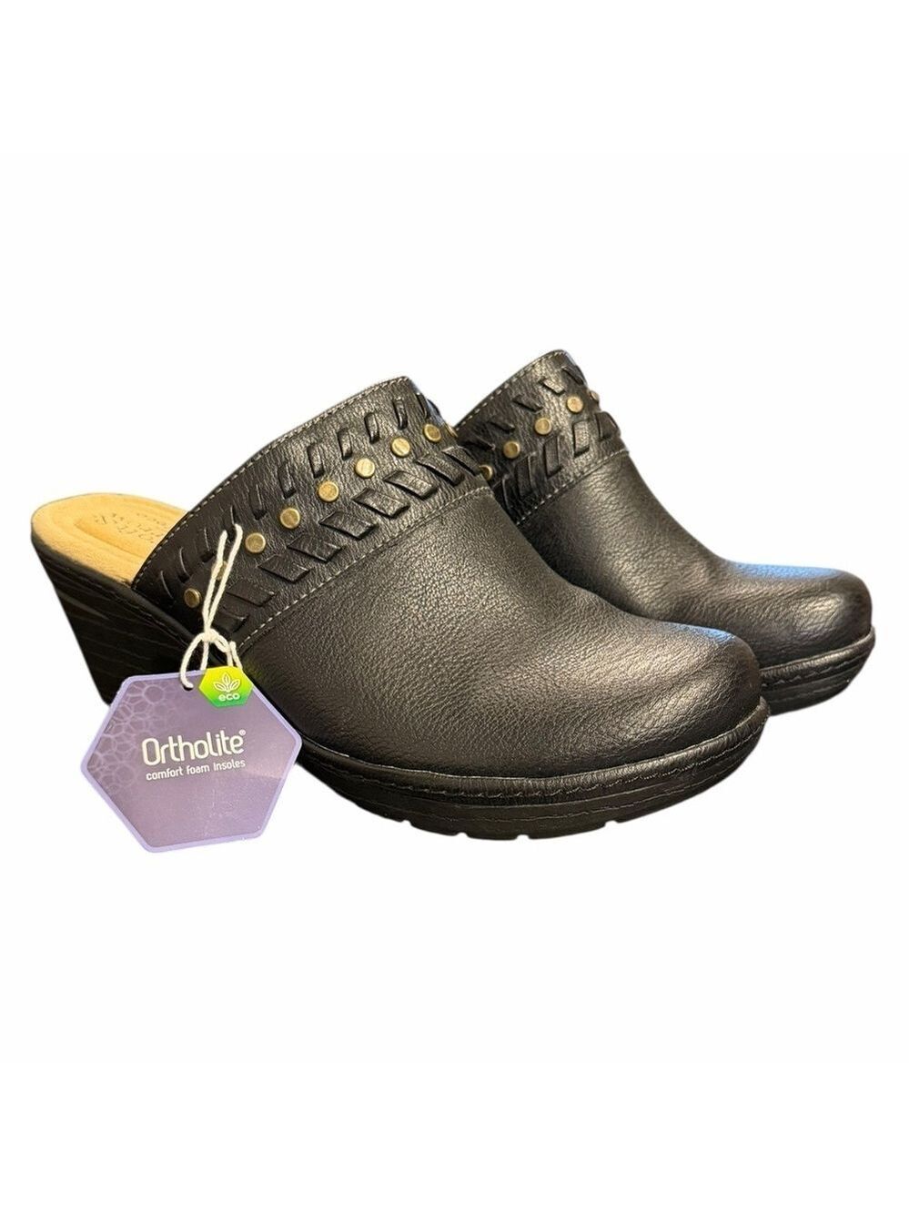 Croft and Barrow Ortholite Comfort Mules Armory Black Brass Studs Woven NWT Sz 9